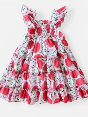 cheeky plum Pink & Red Apple Print Ruffled Shimmer Dress size 5